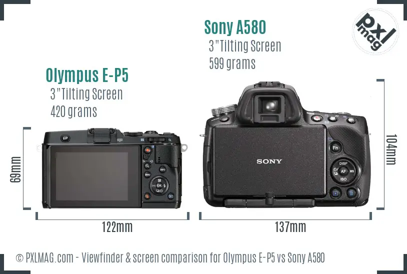 Olympus E-P5 vs Sony A580 Screen and Viewfinder comparison Olympus E-P5 vs Sony A580 Screen and Viewfinder comparison