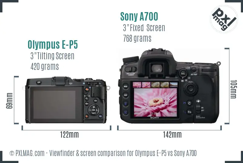 Olympus E-P5 vs Sony A700 Screen and Viewfinder comparison