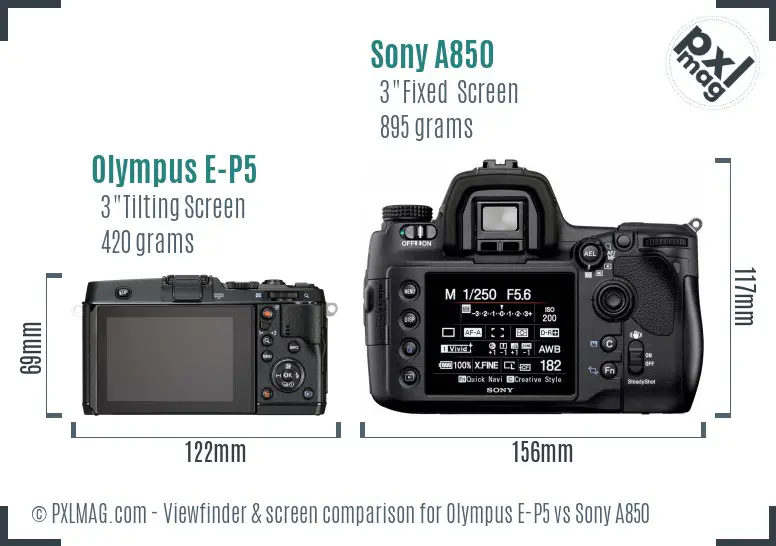 Olympus E-P5 vs Sony A850 Screen and Viewfinder comparison