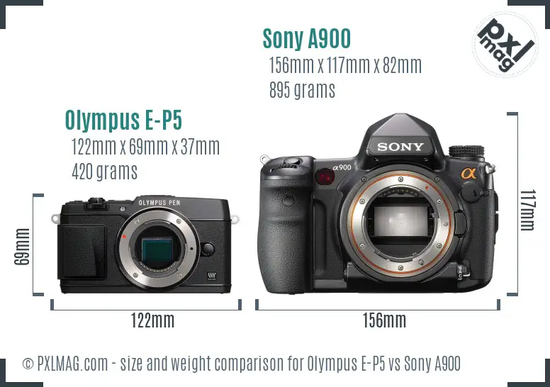 Olympus E-P5 vs Sony A900 size comparison Olympus E-P5 vs Sony A900 size comparison