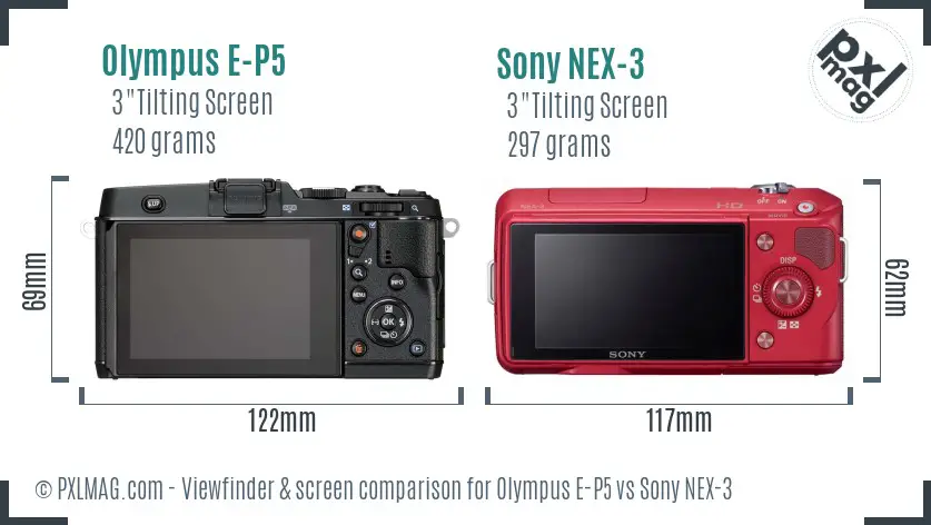 Olympus E-P5 vs Sony NEX-3 Screen and Viewfinder comparison