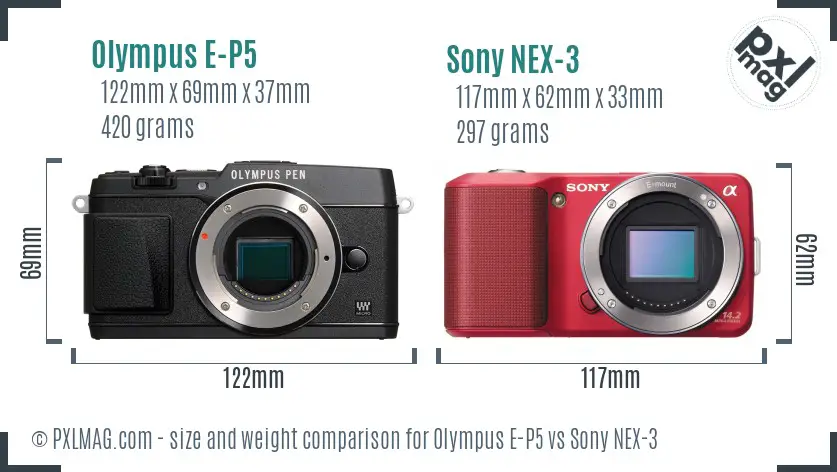 Olympus E-P5 vs Sony NEX-3 size comparison