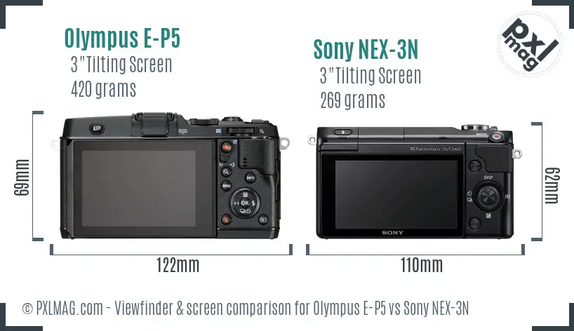Olympus E-P5 vs Sony NEX-3N Screen and Viewfinder comparison