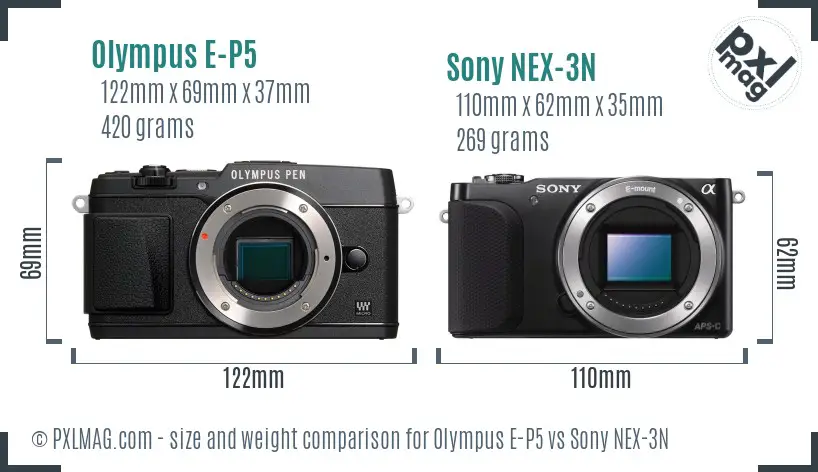 Olympus E-P5 vs Sony NEX-3N size comparison