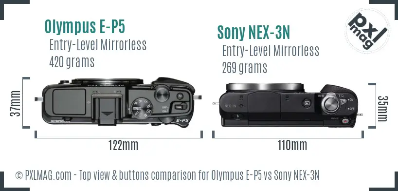 Olympus E-P5 vs Sony NEX-3N top view buttons comparison