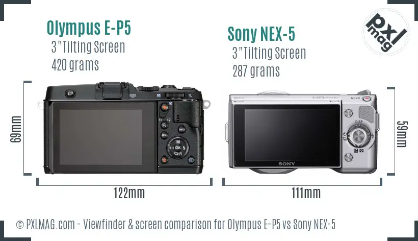 Olympus E-P5 vs Sony NEX-5 Screen and Viewfinder comparison