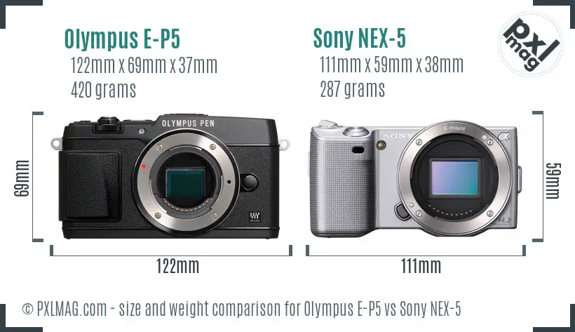 Olympus E-P5 vs Sony NEX-5 size comparison