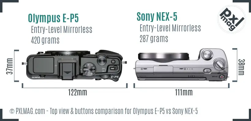 Olympus E-P5 vs Sony NEX-5 top view buttons comparison