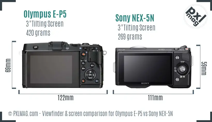 Olympus E-P5 vs Sony NEX-5N Screen and Viewfinder comparison