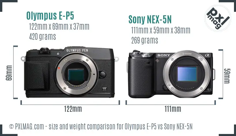 Olympus E-P5 vs Sony NEX-5N size comparison