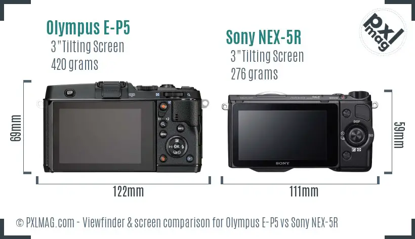 Olympus E-P5 vs Sony NEX-5R Screen and Viewfinder comparison