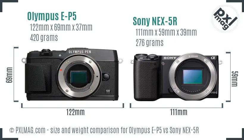 Olympus E-P5 vs Sony NEX-5R size comparison