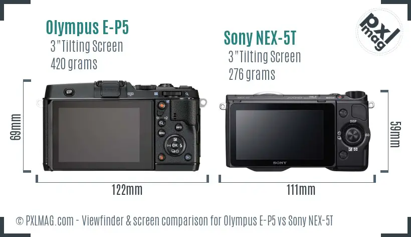 Olympus E-P5 vs Sony NEX-5T Screen and Viewfinder comparison