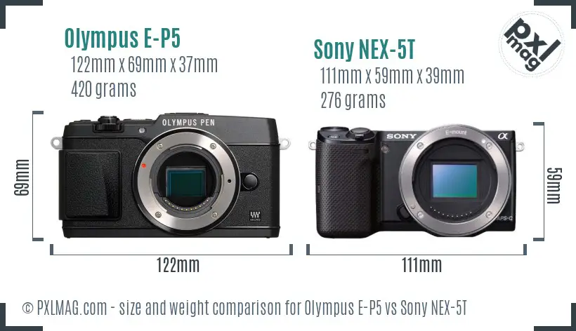 Olympus E-P5 vs Sony NEX-5T size comparison