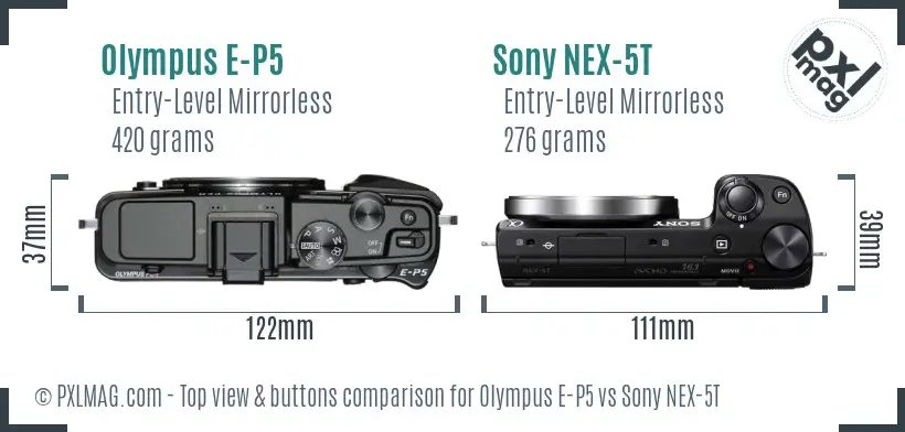 Olympus E-P5 vs Sony NEX-5T top view buttons comparison
