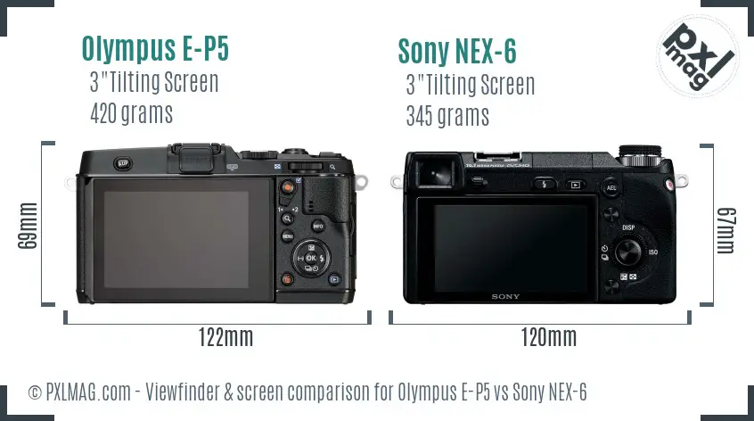 Olympus E-P5 vs Sony NEX-6 Screen and Viewfinder comparison