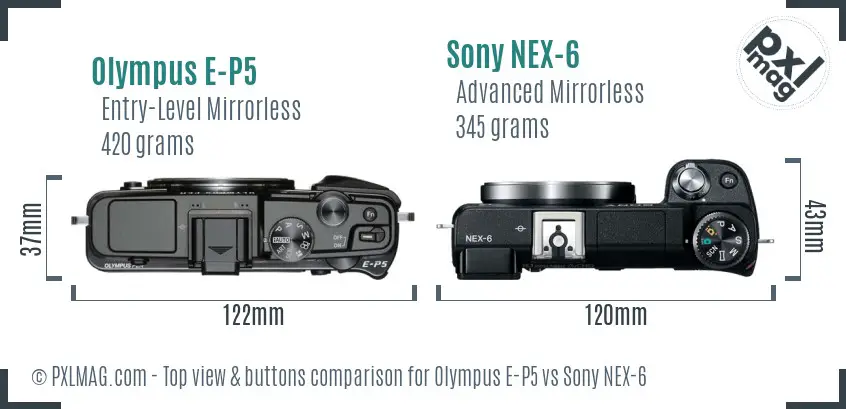 Olympus E-P5 vs Sony NEX-6 top view buttons comparison