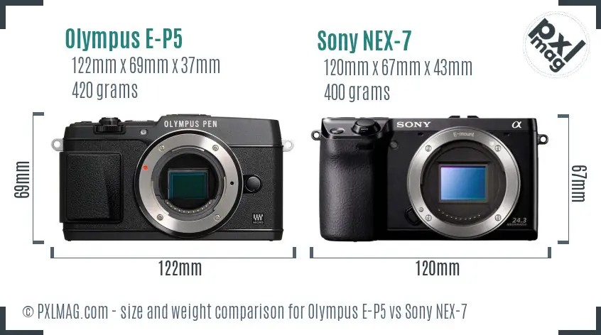 Olympus E-P5 vs Sony NEX-7 size comparison