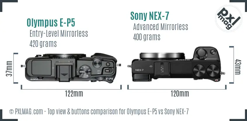 Olympus E-P5 vs Sony NEX-7 top view buttons comparison