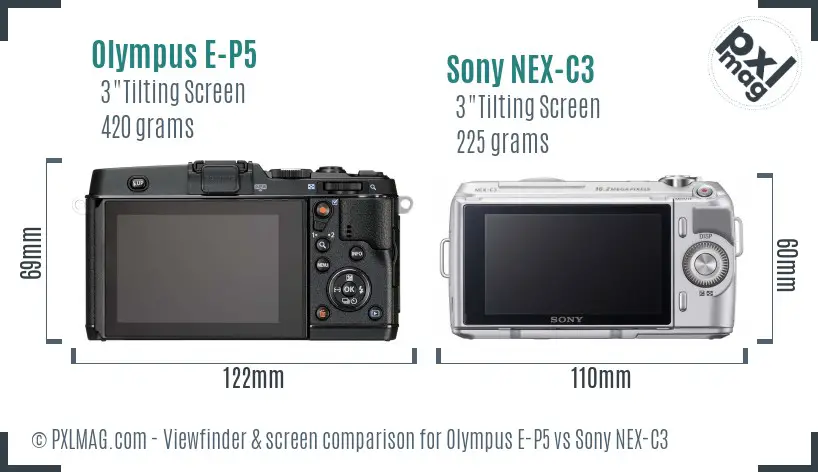 Olympus E-P5 vs Sony NEX-C3 Screen and Viewfinder comparison