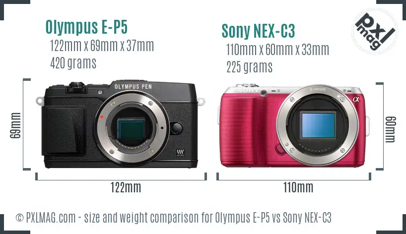 Olympus E-P5 vs Sony NEX-C3 size comparison