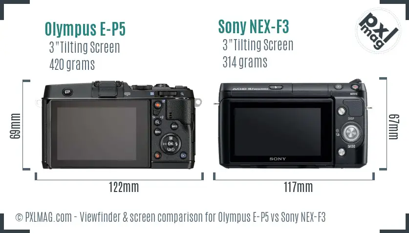 Olympus E-P5 vs Sony NEX-F3 Screen and Viewfinder comparison