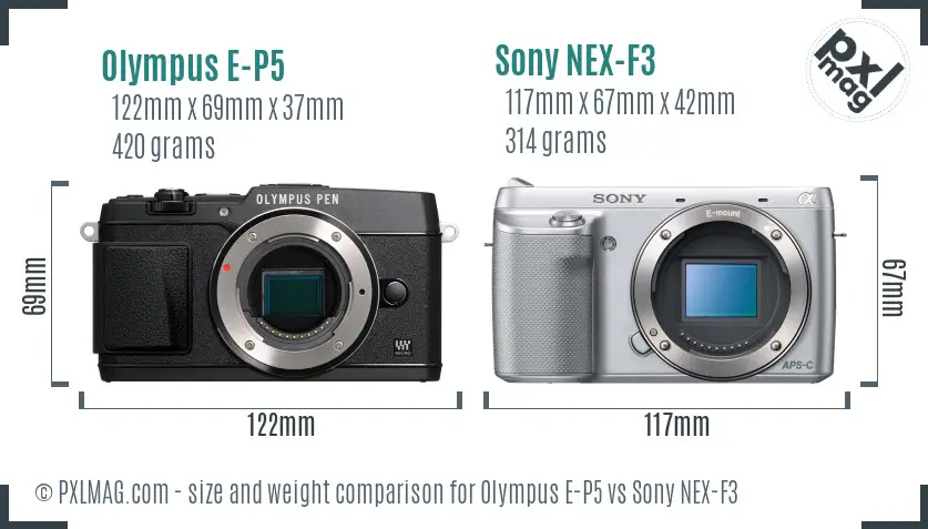 Olympus E-P5 vs Sony NEX-F3 size comparison