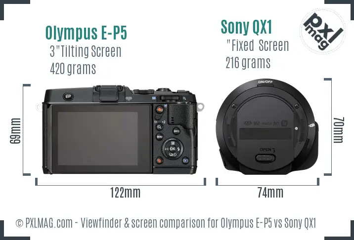 Olympus E-P5 vs Sony QX1 Screen and Viewfinder comparison