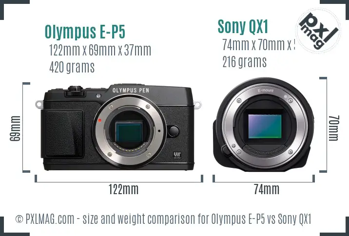 Olympus E-P5 vs Sony QX1 size comparison
