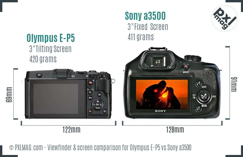 Olympus E-P5 vs Sony a3500 Screen and Viewfinder comparison