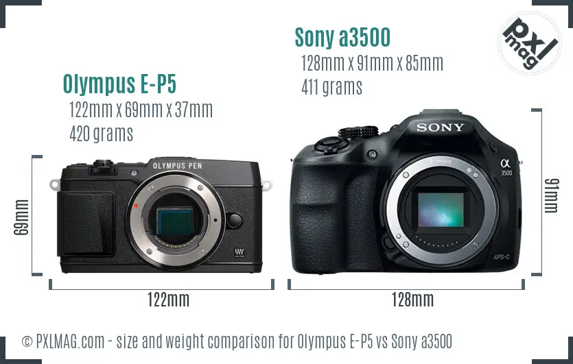 Olympus E-P5 vs Sony a3500 size comparison