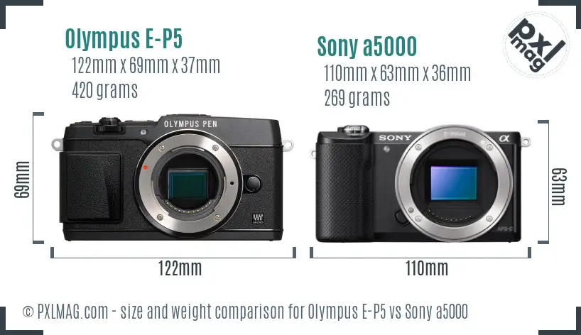 Olympus E-P5 vs Sony a5000 size comparison Olympus E-P5 vs Sony a5000 size comparison