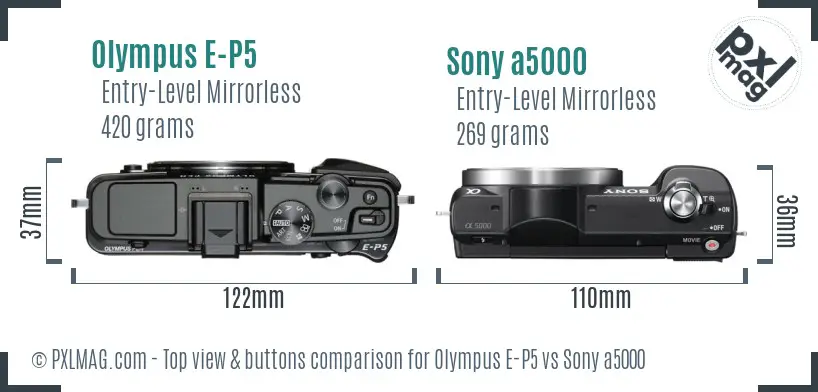 Olympus E-P5 vs Sony a5000 top view buttons comparison Olympus E-P5 vs Sony a5000 top view buttons comparison