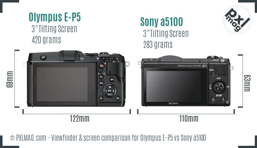 Olympus E-P5 vs Sony a5100 Screen and Viewfinder comparison