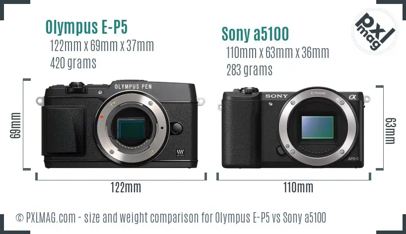 Olympus E-P5 vs Sony a5100 size comparison
