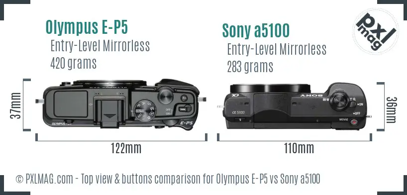 Olympus E-P5 vs Sony a5100 top view buttons comparison