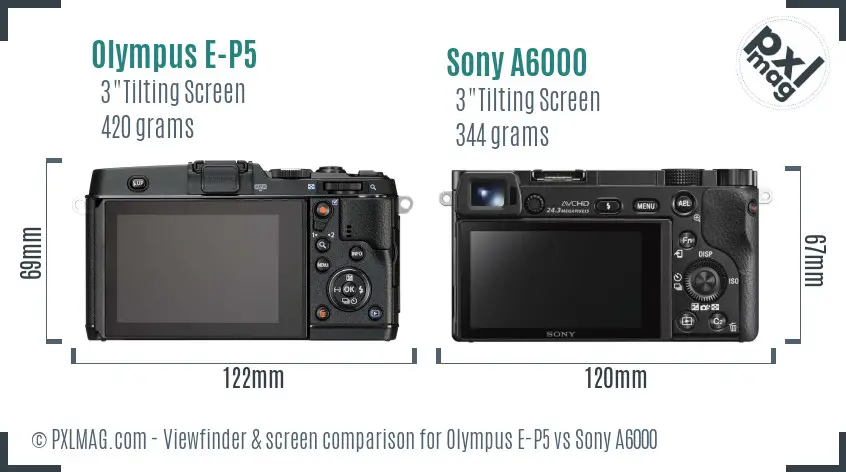 Olympus E-P5 vs Sony A6000 Screen and Viewfinder comparison
