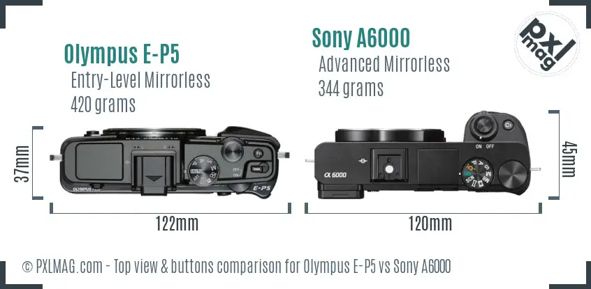 Olympus E-P5 vs Sony A6000 top view buttons comparison