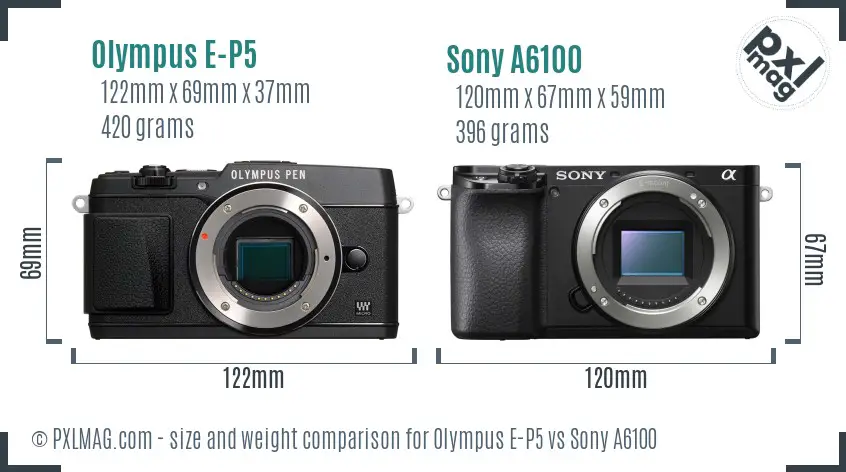 Olympus E-P5 vs Sony A6100 size comparison Olympus E-P5 vs Sony A6100 size comparison