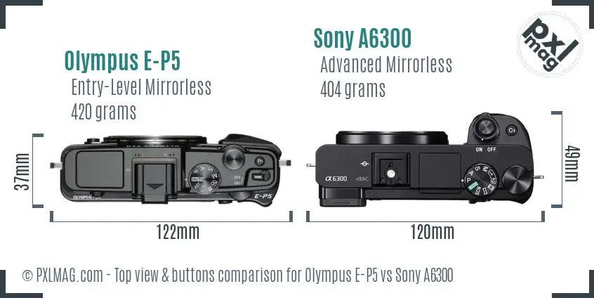 Olympus E-P5 vs Sony A6300 top view buttons comparison