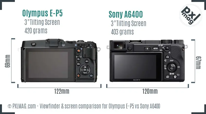 Olympus E-P5 vs Sony A6400 Screen and Viewfinder comparison