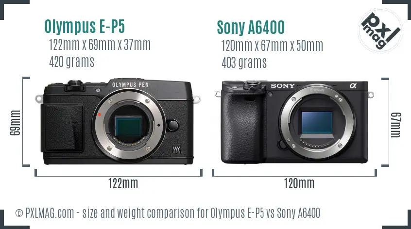 Olympus E-P5 vs Sony A6400 size comparison