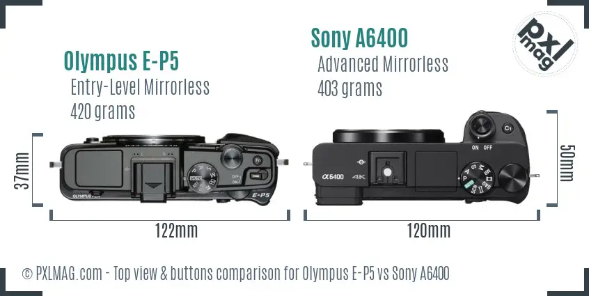 Olympus E-P5 vs Sony A6400 top view buttons comparison
