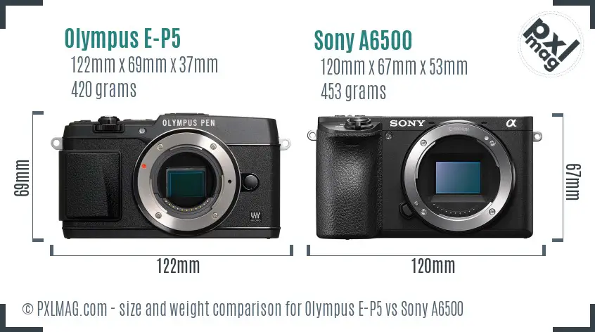 Olympus E-P5 vs Sony A6500 size comparison