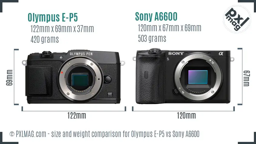 Olympus E-P5 vs Sony A6600 size comparison