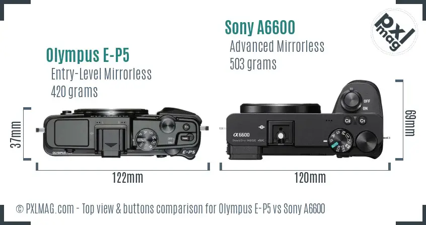 Olympus E-P5 vs Sony A6600 top view buttons comparison