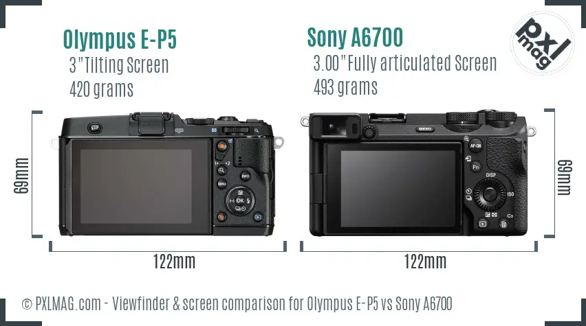 Olympus E-P5 vs Sony A6700 Screen and Viewfinder comparison