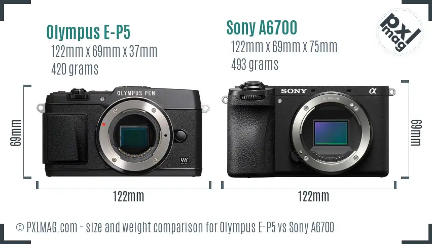 Olympus E-P5 vs Sony A6700 size comparison