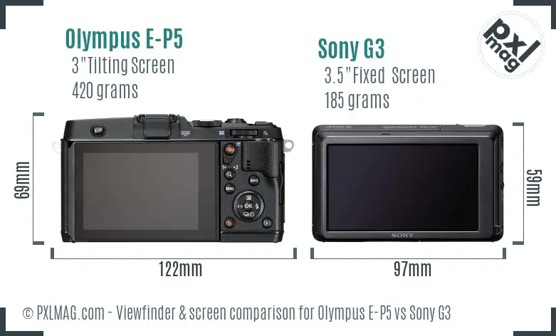 Olympus E-P5 vs Sony G3 Screen and Viewfinder comparison