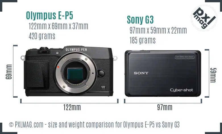 Olympus E-P5 vs Sony G3 size comparison